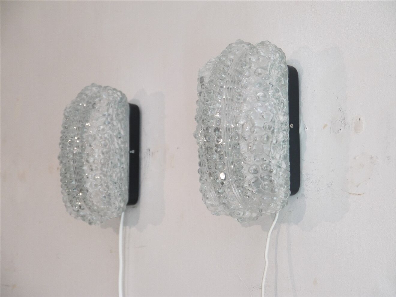 Pair of vintage Scandinavian wall lamps in bubbled glass 1960