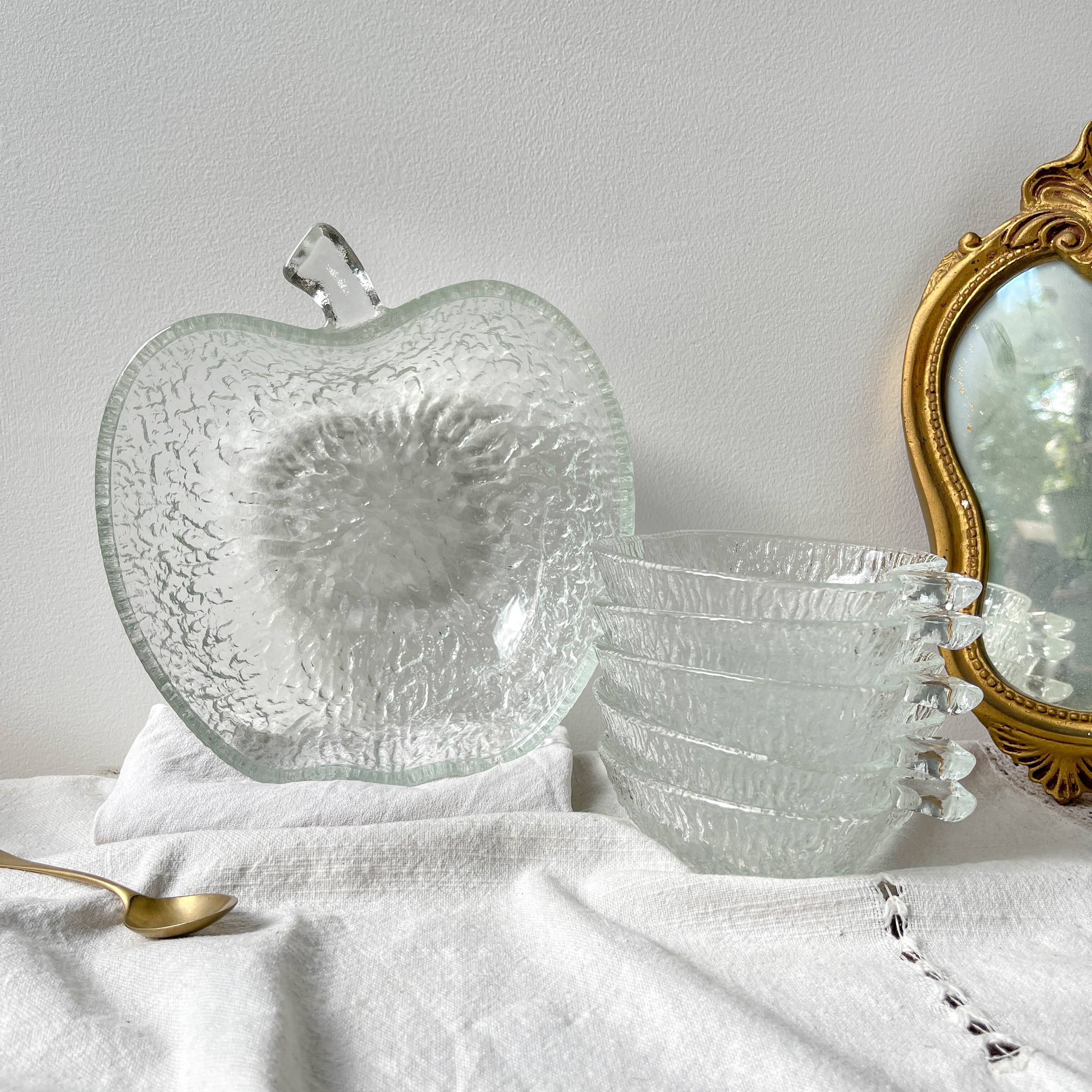 Vintage glass apple dessert set – 1 salad bowl + 5 bowls