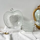 Vintage glass apple dessert set – 1 salad bowl + 5 bowls