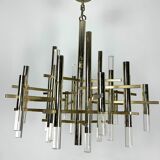 Sciolari 15 lights slight gilded chrome and perspex Chandelier model Ice, Italy 60s