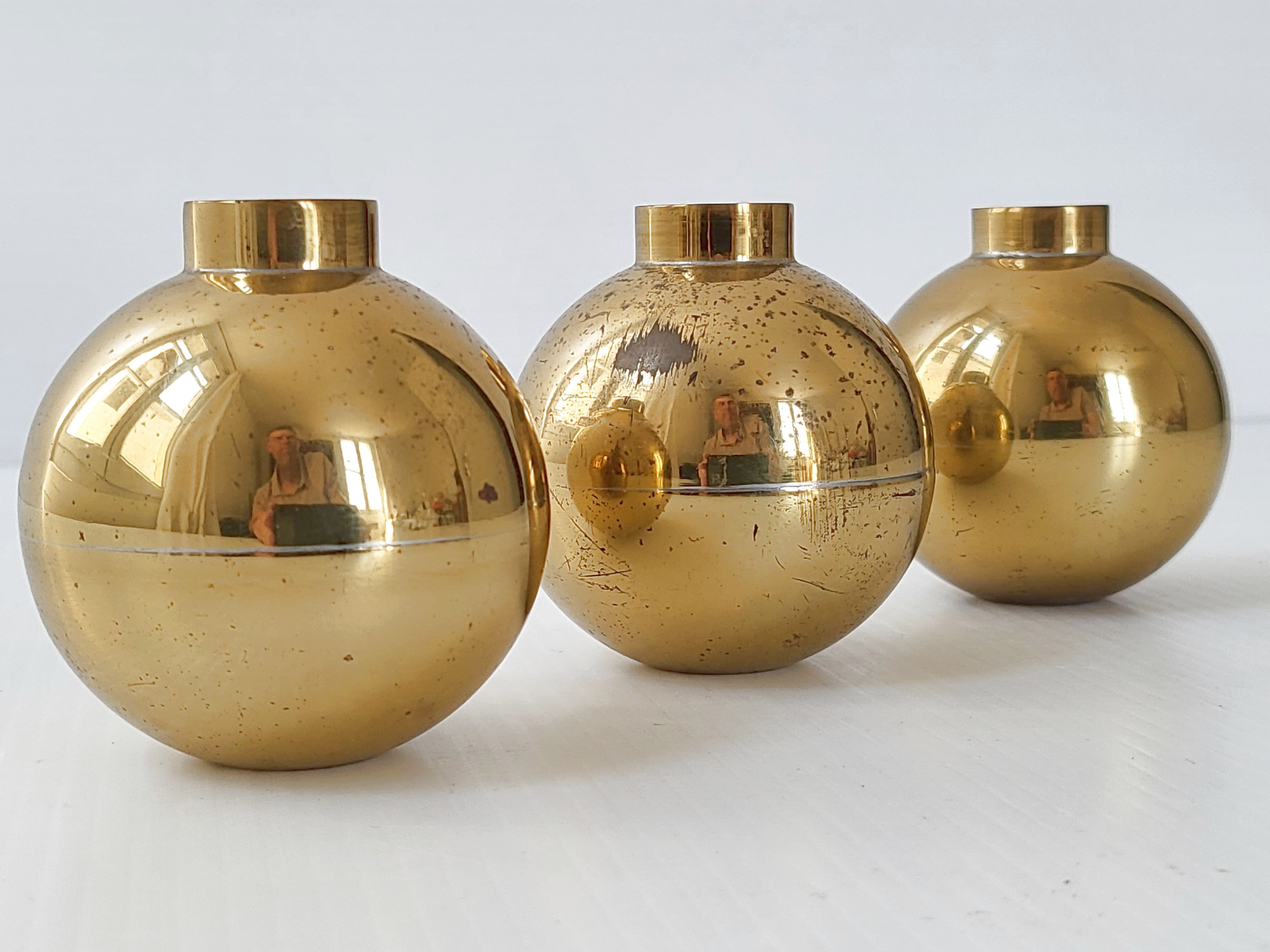 Suite of 3 candle holders in vintage solid brass 1950