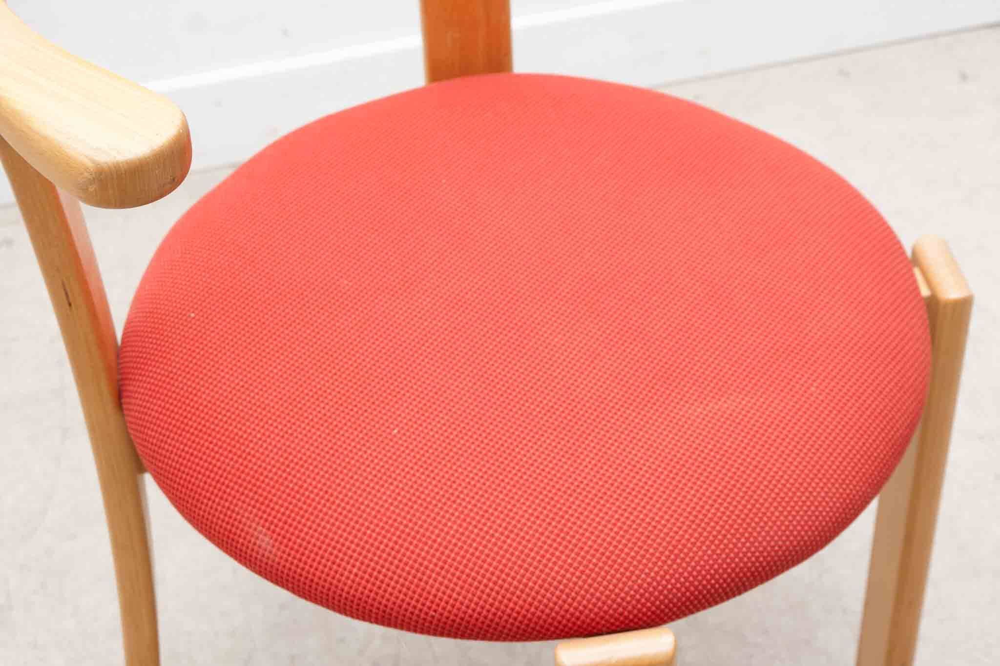 Horn chair upholstered in red and beech