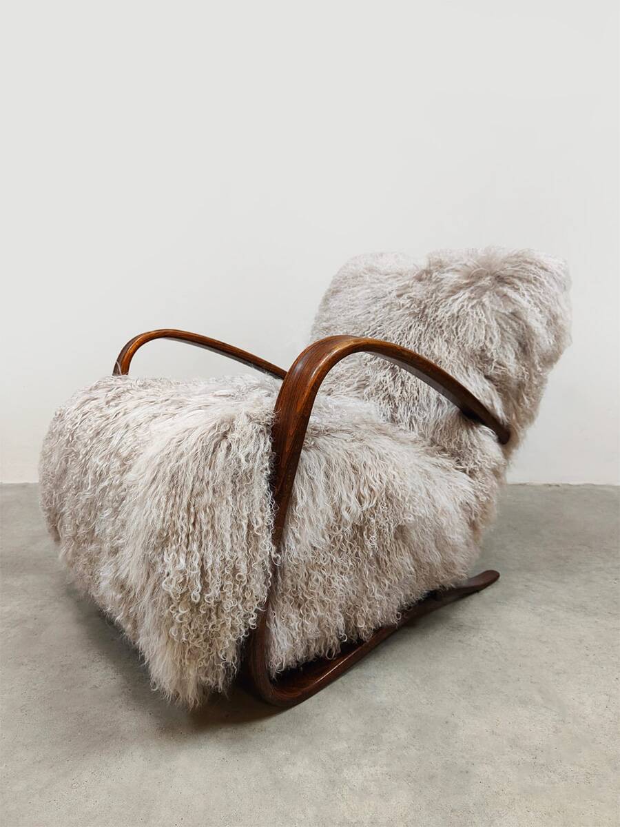Jindrich Halabala vintage Tibetan sheepskin armchair H-269
