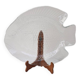 Large Transparent Glass Dish Fish Shape Arcoroc France 39 x 32.5 cm