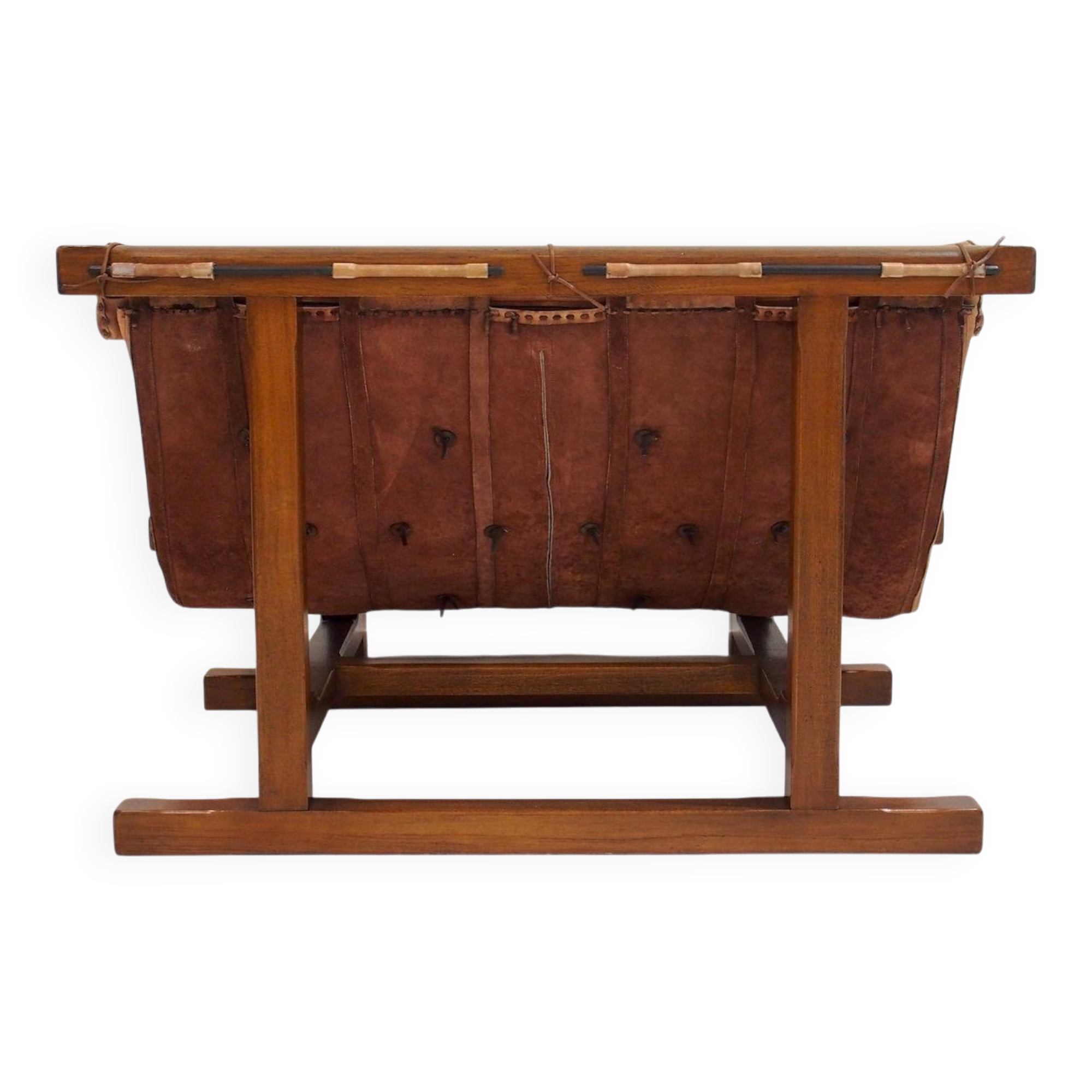 20th-century leather and Brazilian hardwood sofa, Brown