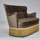 1960s, Danish 2-seater sofa, green furniture velour, original condition.