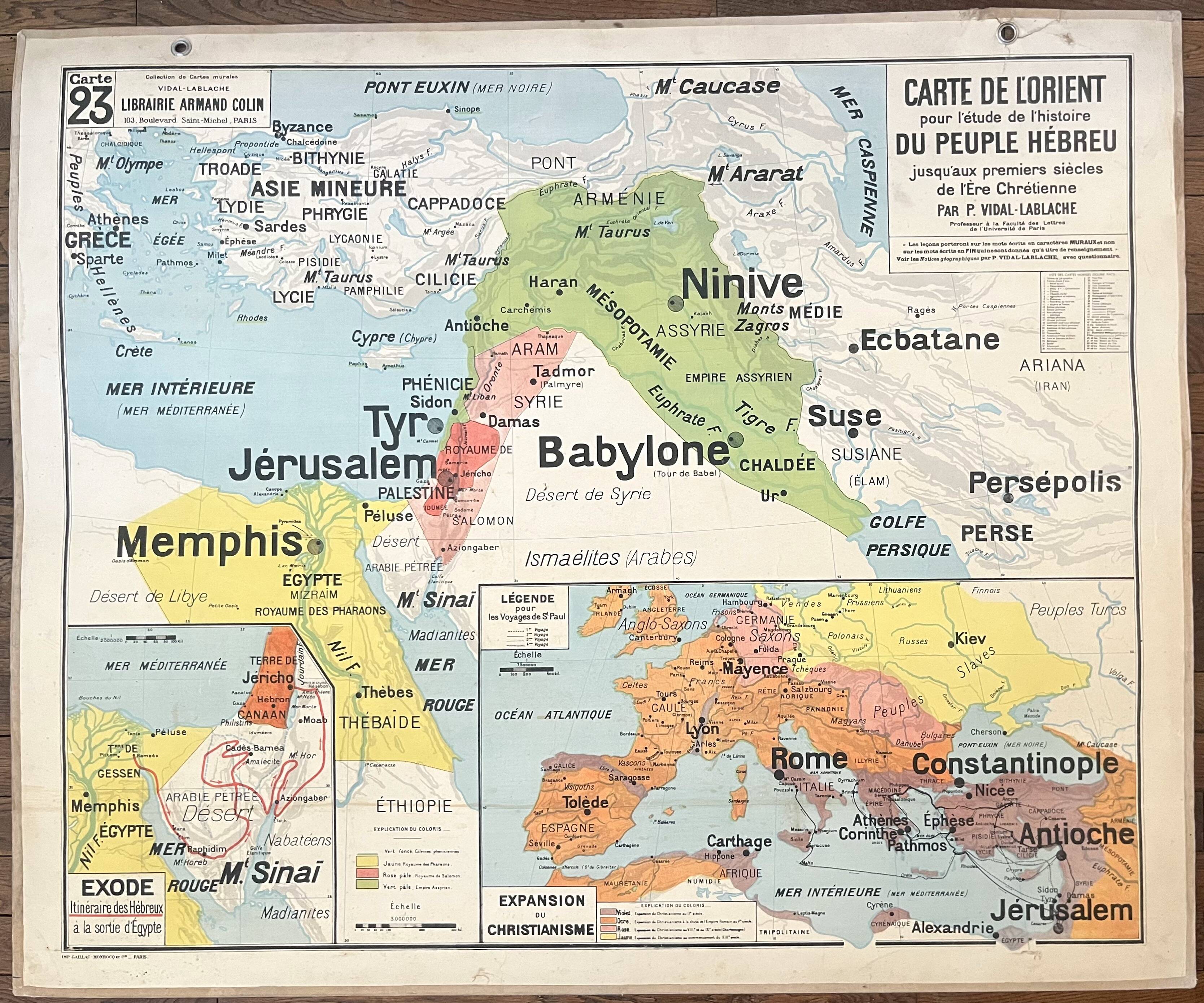 Ancienne carte scolaire Vidal-Lablache 23, 1940, T52 - Orient Palestine