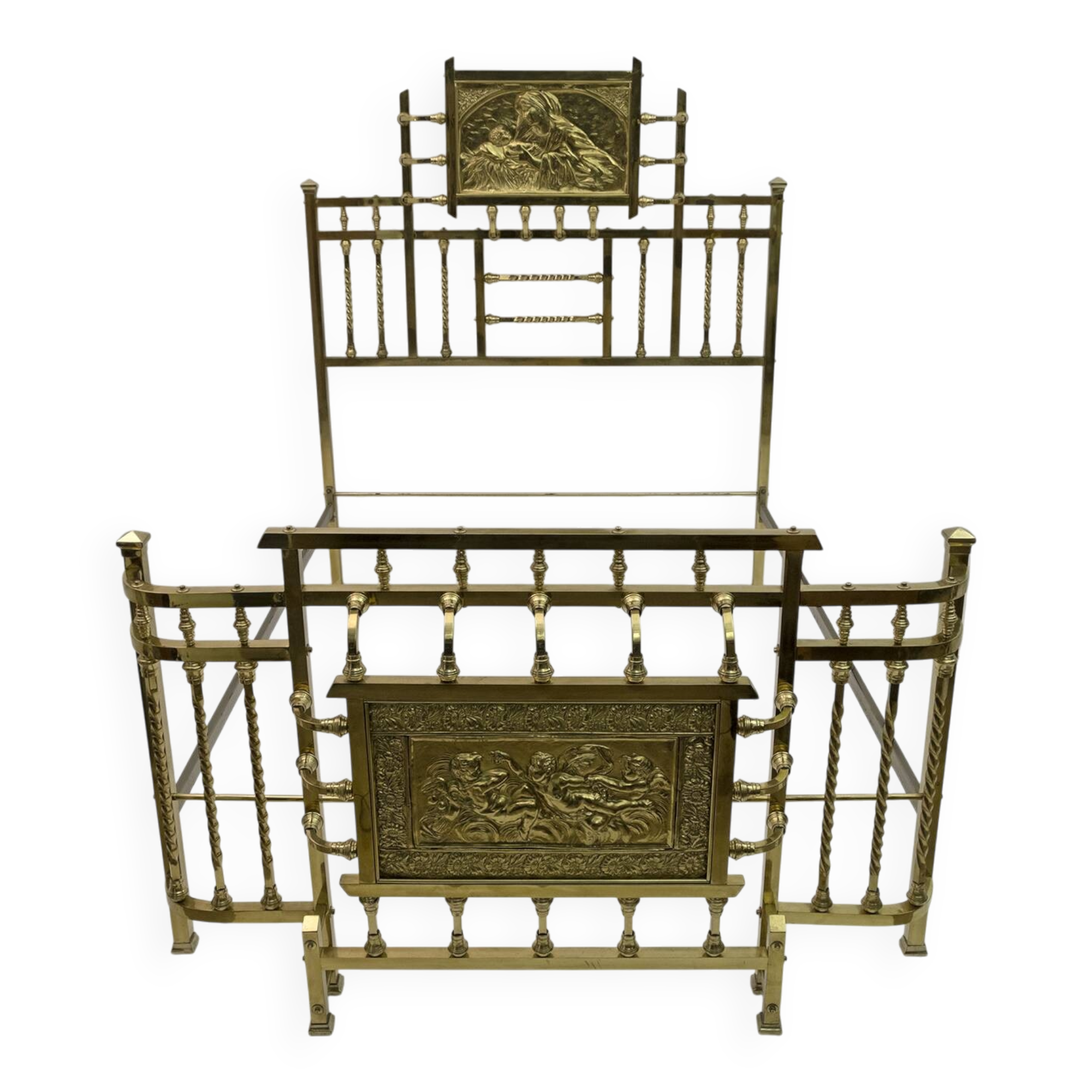 Lit double Art nouveau en laiton italien, début des années 1900