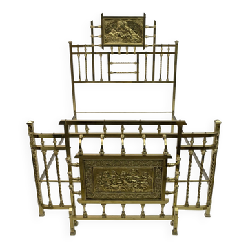 Lit double Art nouveau en laiton italien, début des années 1900