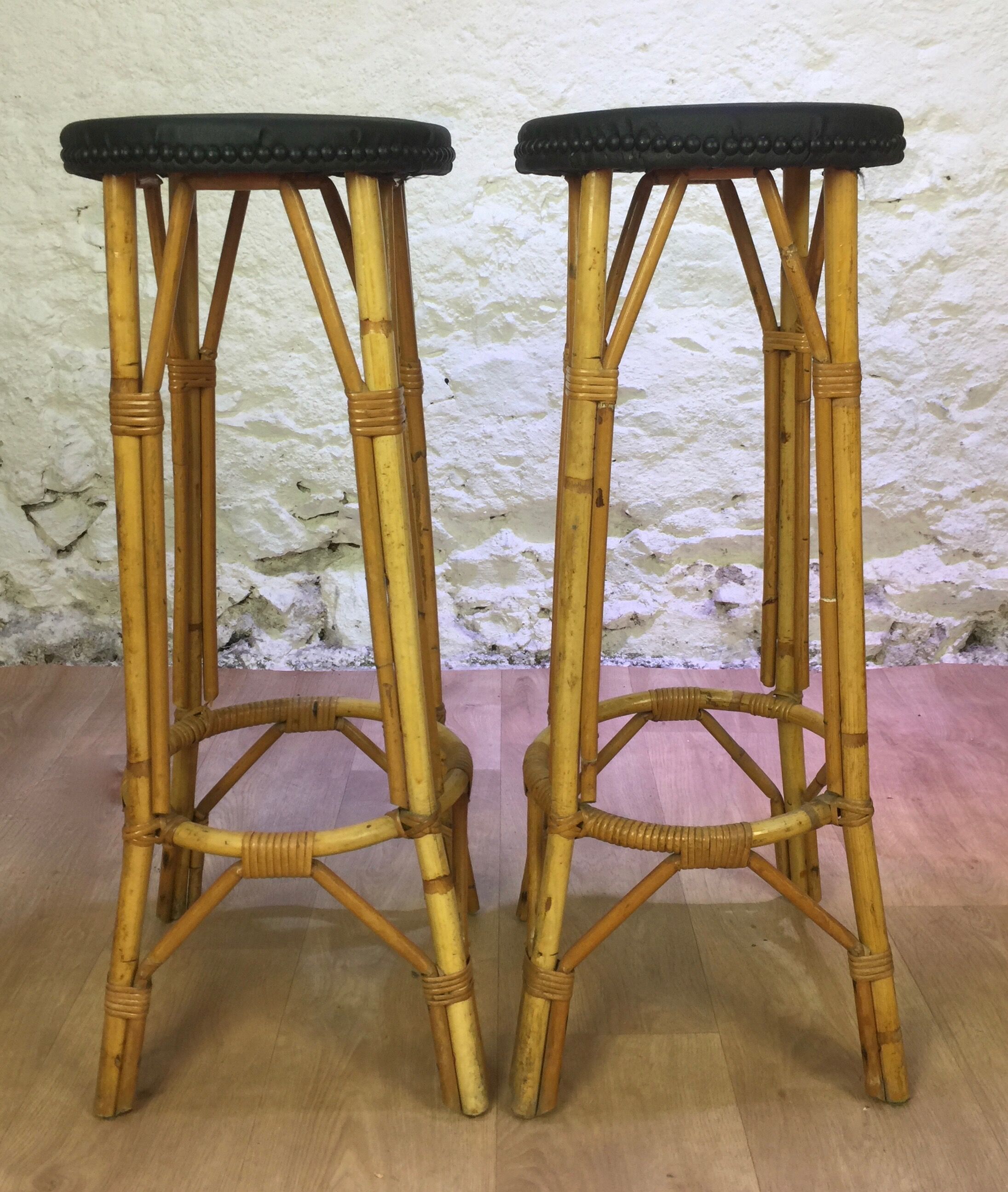 Rattan bar and its 2 stools 60s