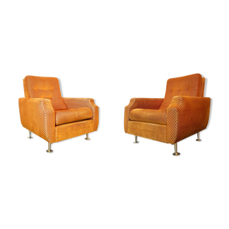 Pair of vintage mustard velvet chairs