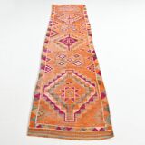 3x11 Pumpkin Orange Vintage Runner Rug, Wool Runner Rug, 77x326Cm