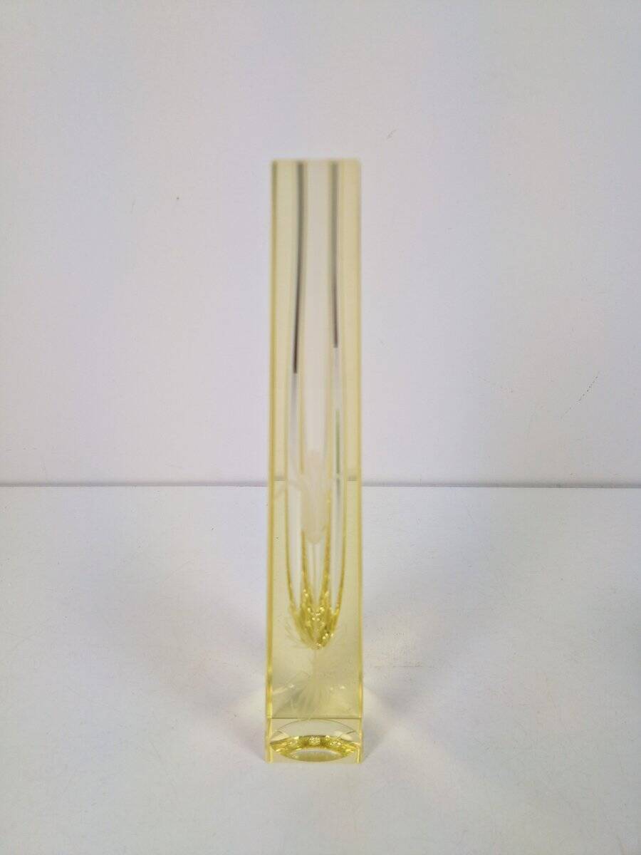 Citrine Drop Cut Engraved Glass Vase by Antonin Drobnik for ZBS, 1960s