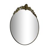 Miroir ovale en laiton doré avec frise années 40 50, 37x50 cm