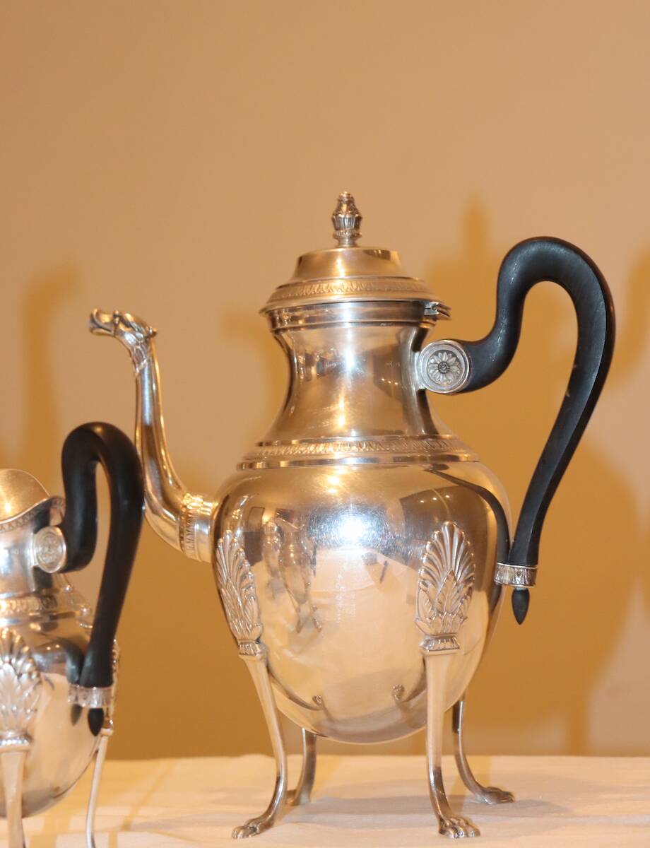 Silver-plated metal tea and coffee service in Empire style.