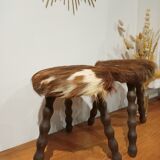 Duo of cowhide stools