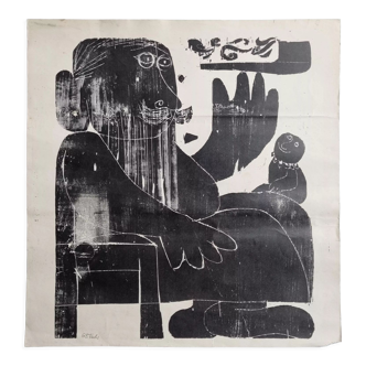 Gravure sur bois, "transmission" signée Fuchs, Atelier Rixdorfer Drucke (Berlin) années 60-70
