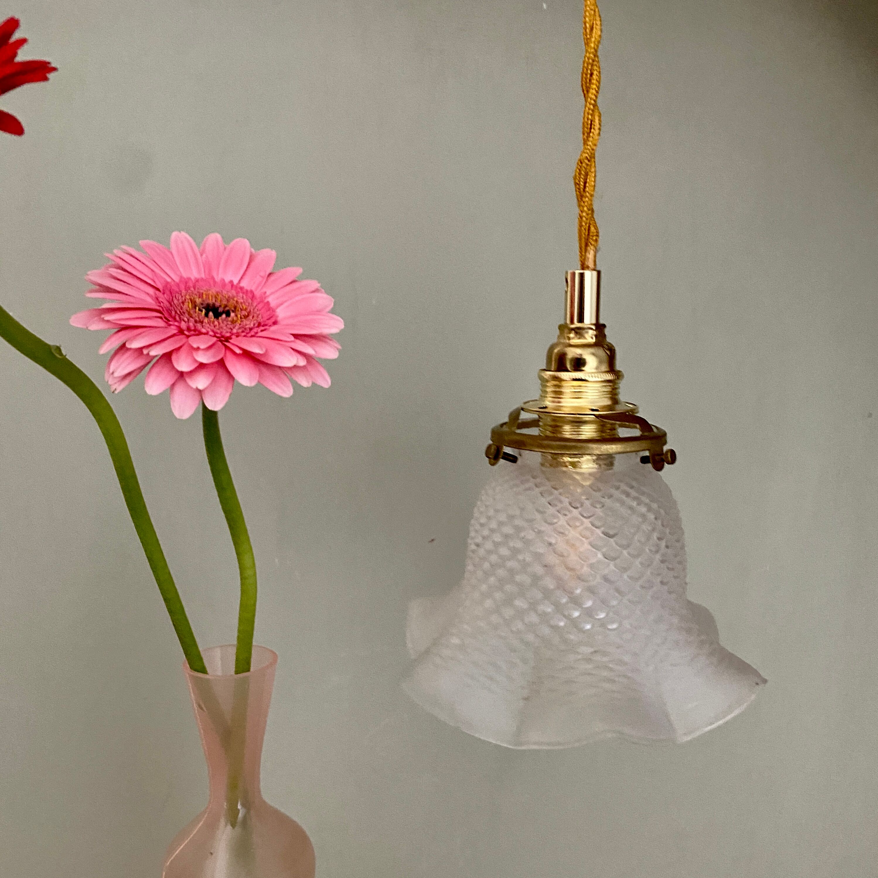 Vintage frosted glass tulip pendant lamp