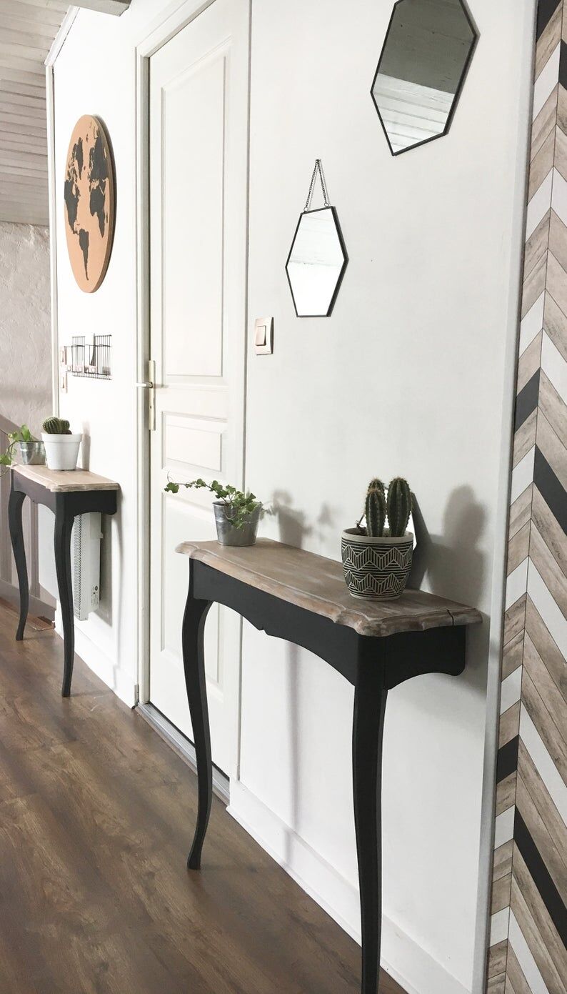 Duo de consoles en bois, relookées en noir et bois