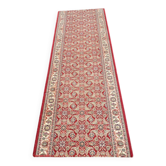 Tapis persan long en laine rouge bordeaux fleurs fait main 205x70