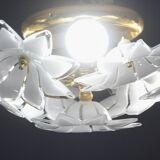 Set of 2 Charming Murano Vintage Ceiling Light White Flowers, 1970s