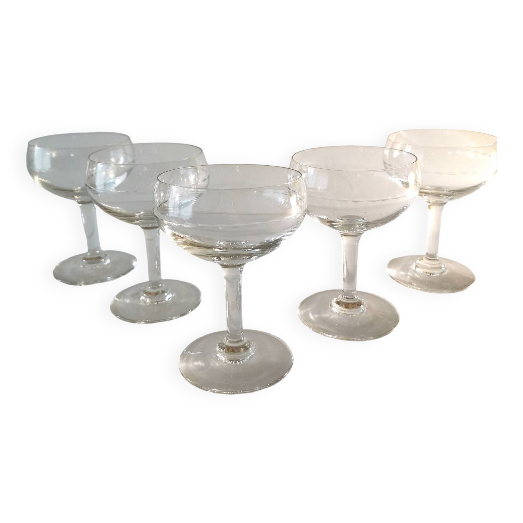 5 Champagne glasses in chiseled glass