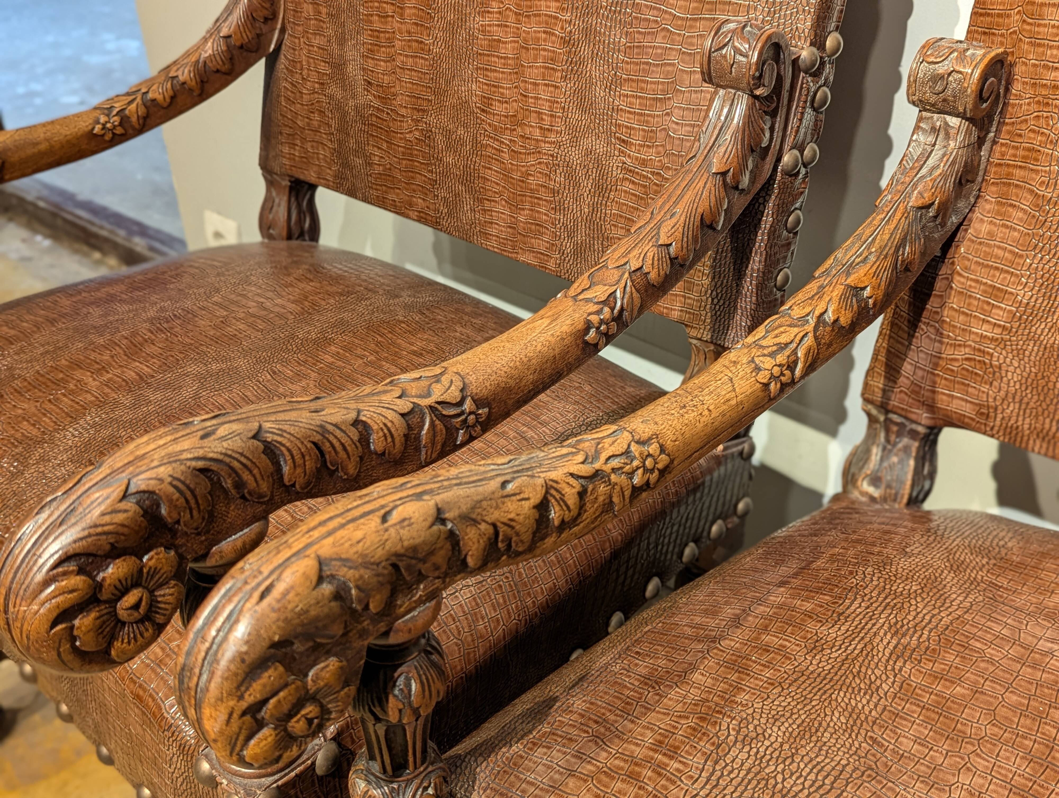 Pair of Louis XIII armchairs, 19th century