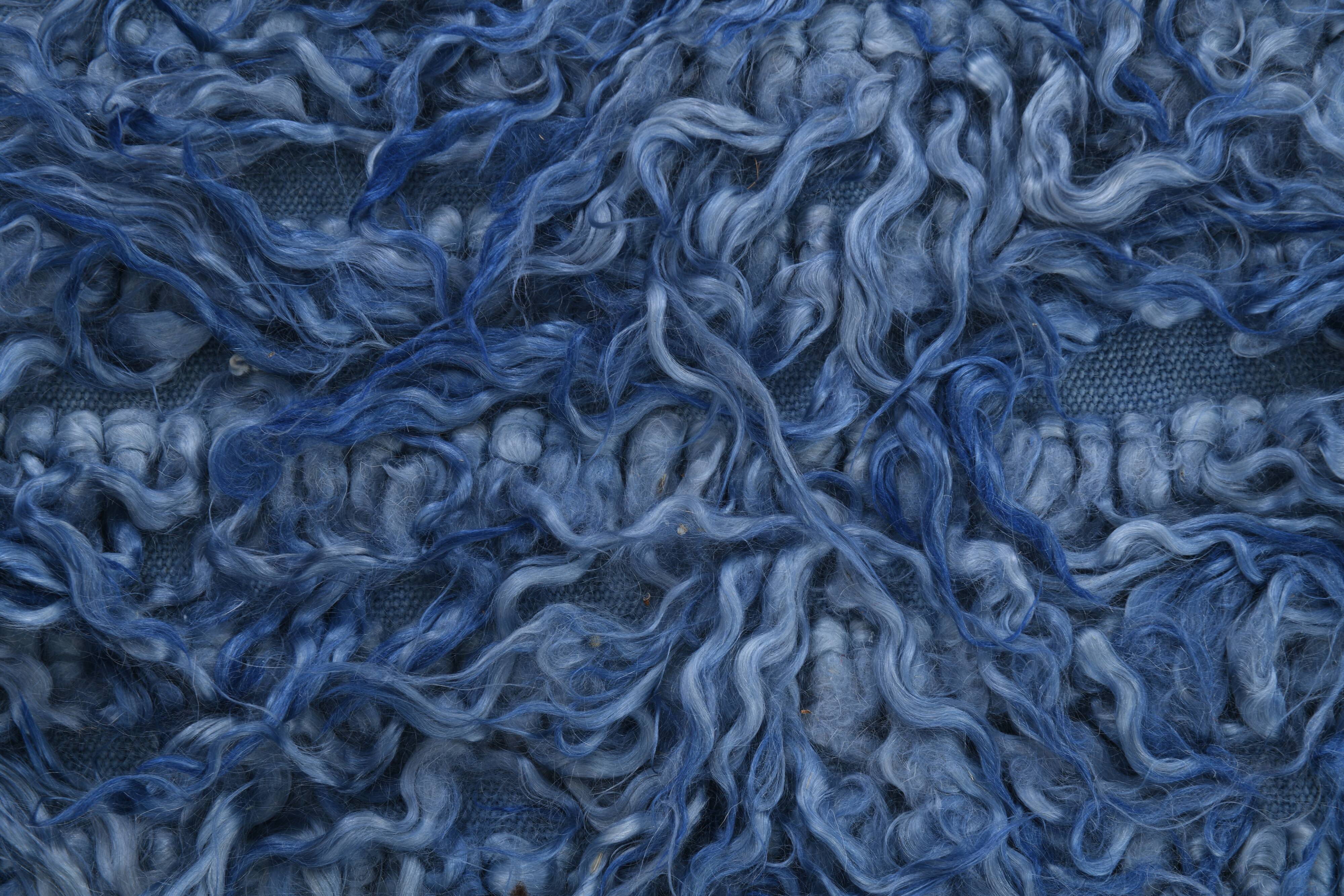 4x9 handmade wool blue vintage rug, 122x266cm