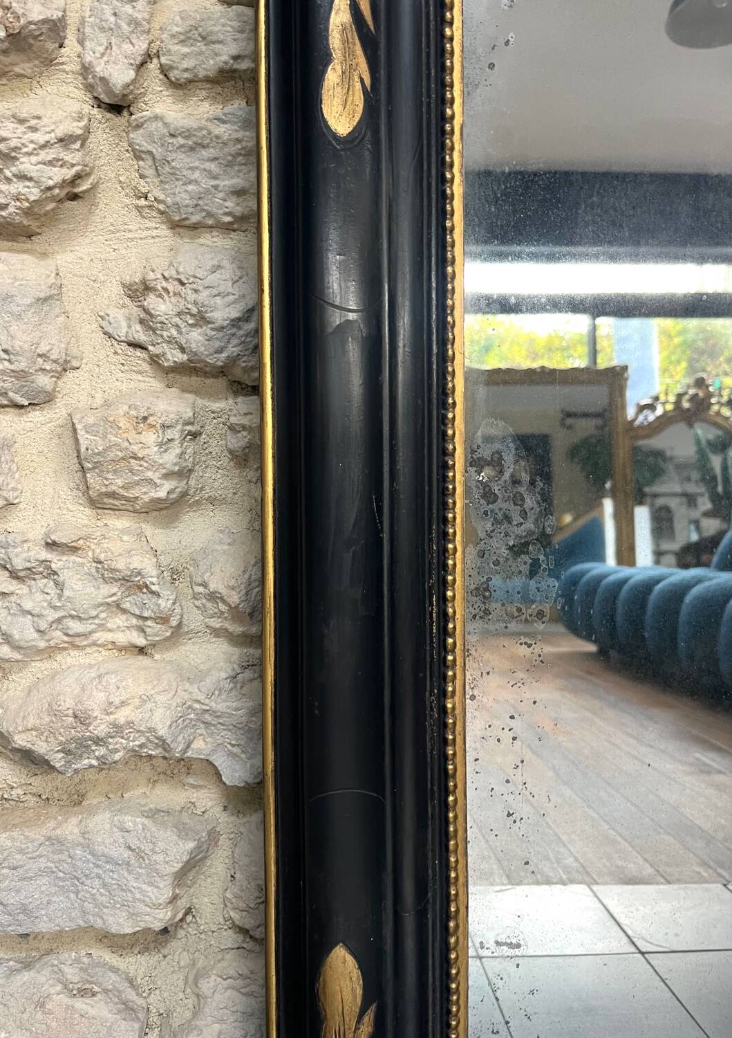 Antique mirror 107/102cm Louis-Philippe beaded from the Napoleonic III era.