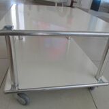 "Space Age" coffee table in white lacquered steel. Double tops. France, Circa