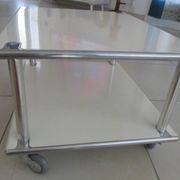 Table basse space age double plateaux en acier laqué blanc, France