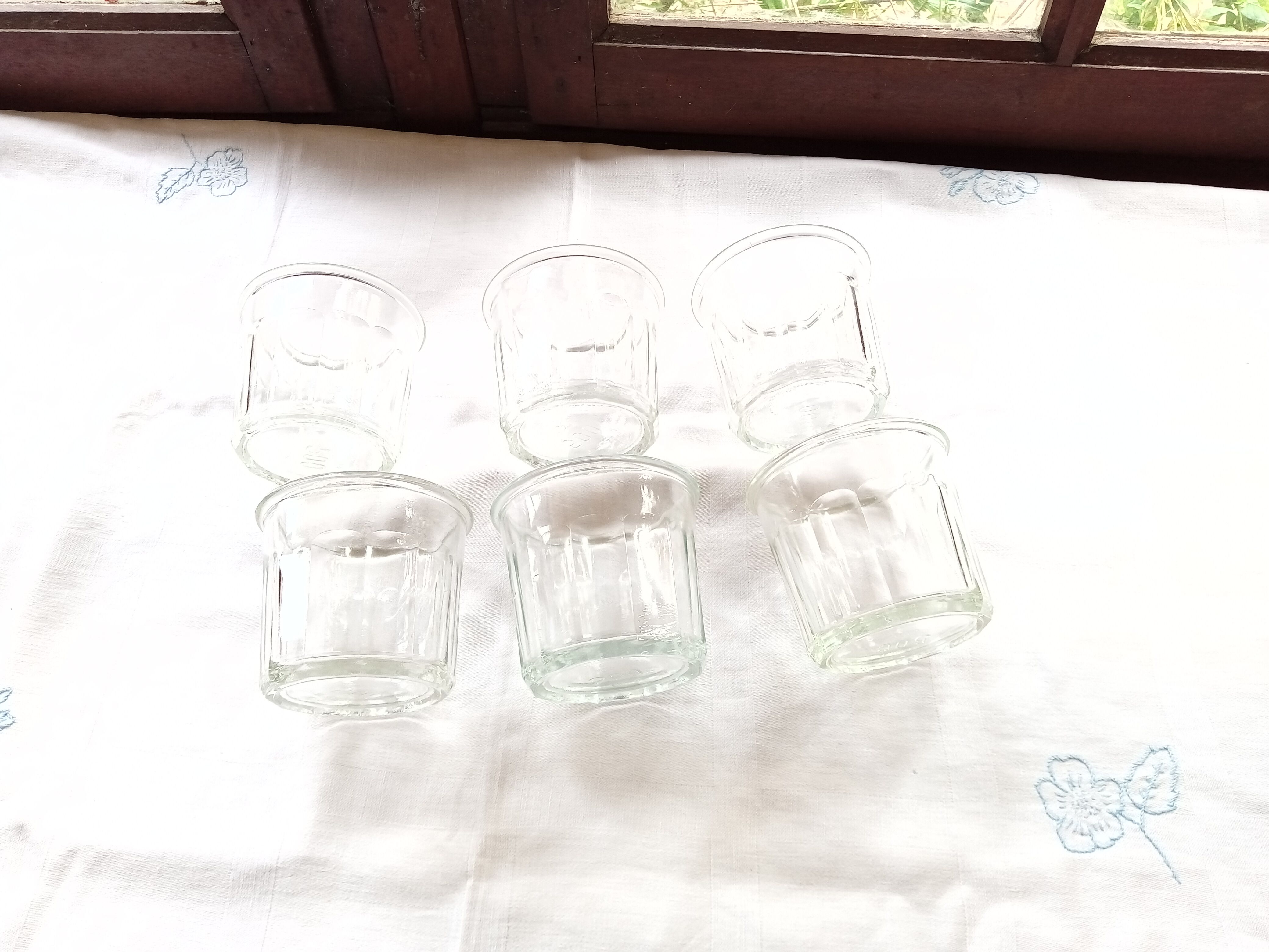 6 old glass jam jars