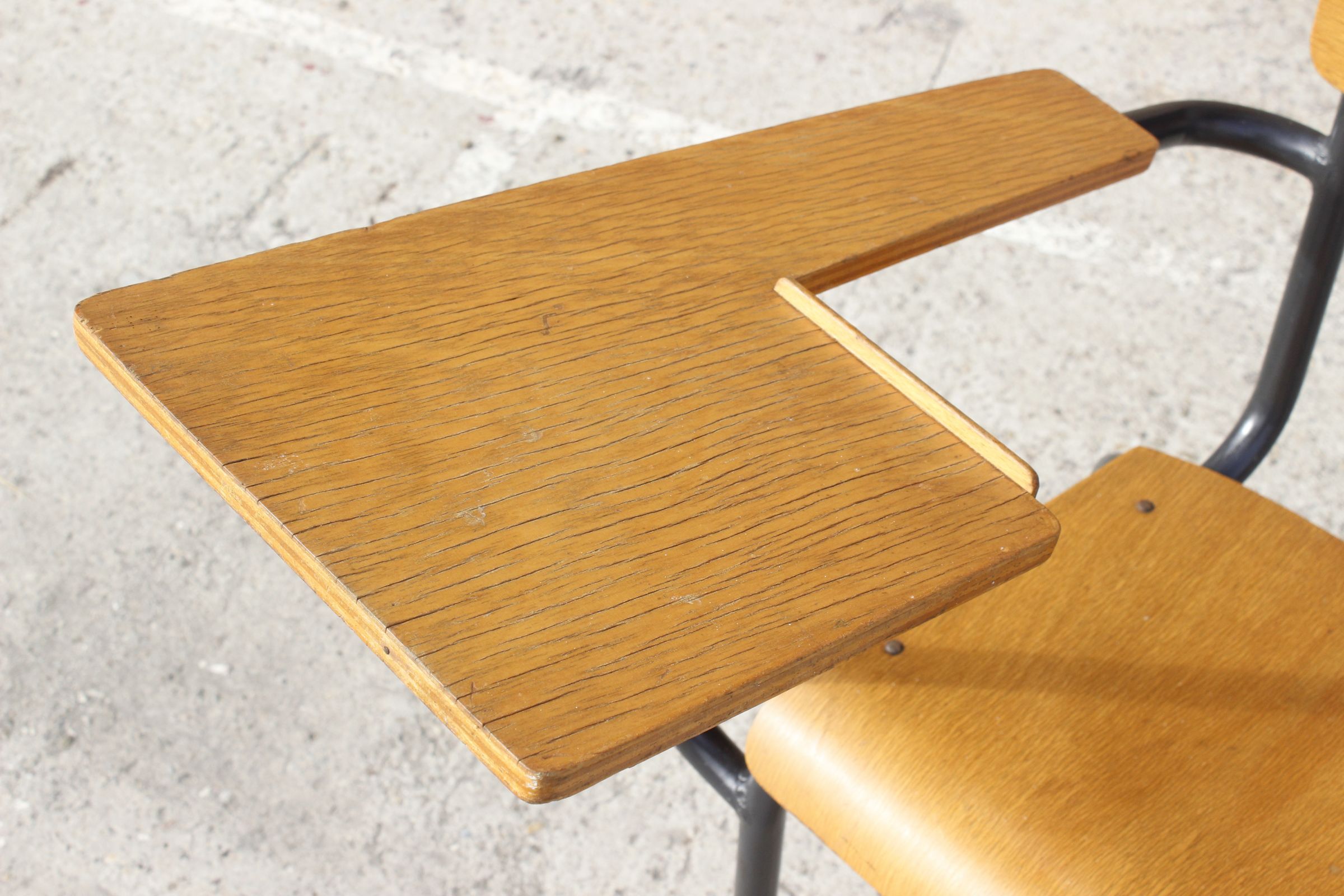 Student desk chair in steel & wood, France 1950s