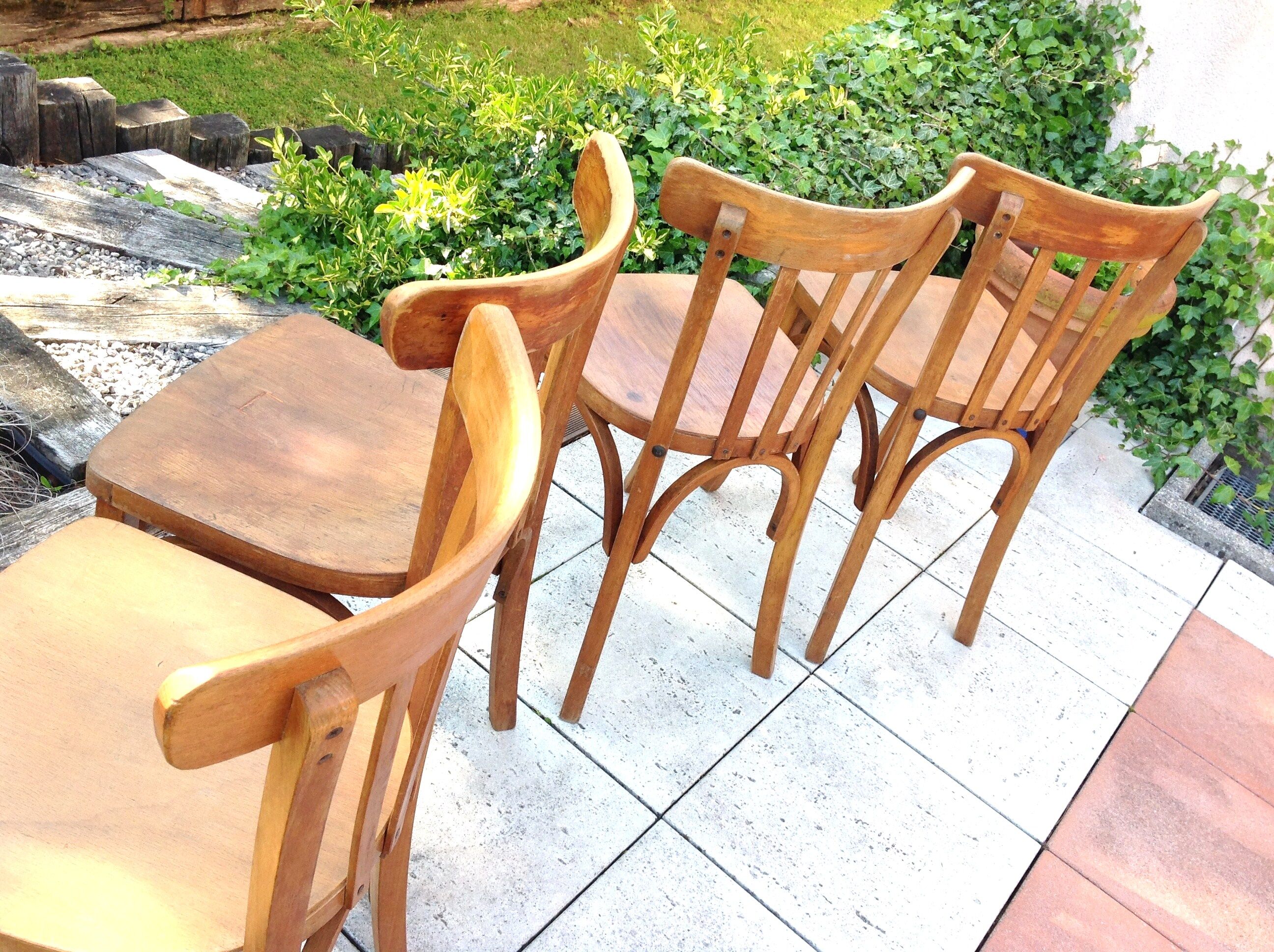 Suite of four foot bistro chairs with hoops / vintage 40s-50s