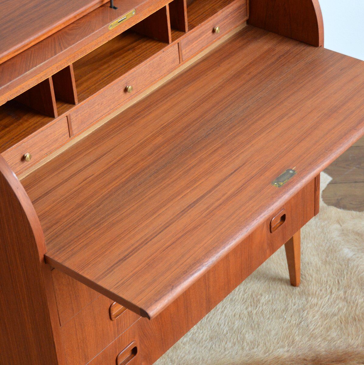 Swedish secretary sliding tray teak 1950s