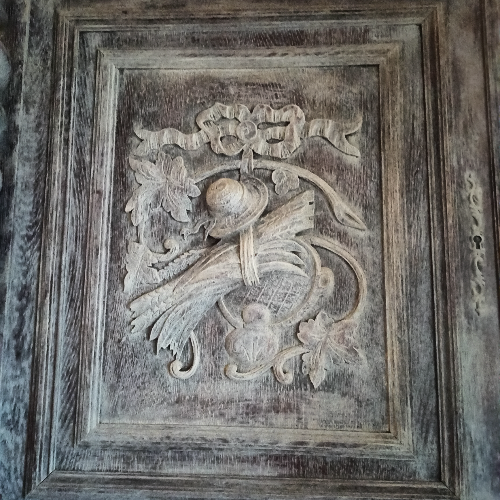 Carved two-body sideboard with 2 lions