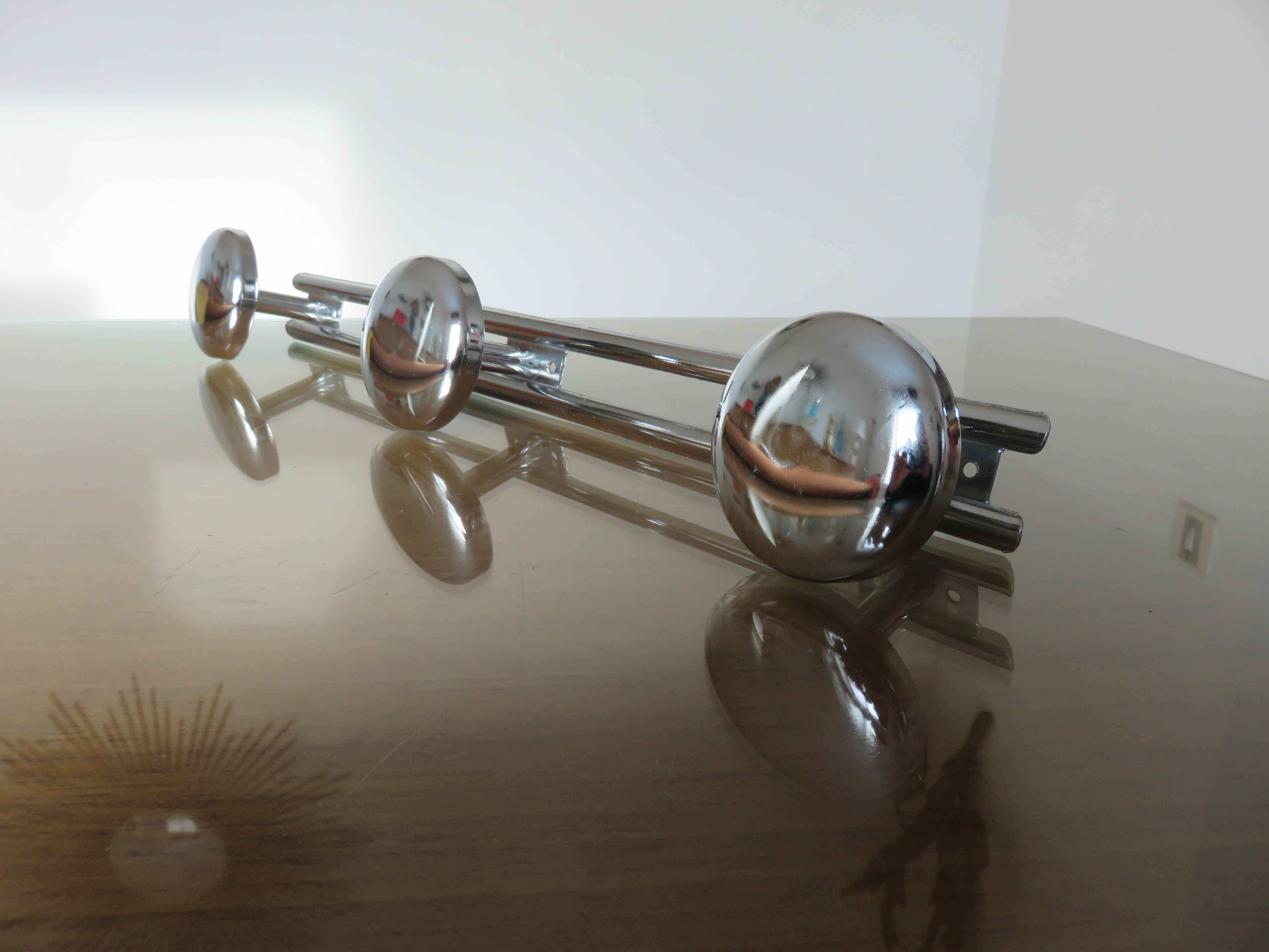 Coat rack in chromed steel 3 hooks 70s