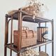 Etagère, bibliothèque en bois et rotin