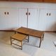 Vintage nesting coffee tables - wood and woven rattan - natural color - 60s