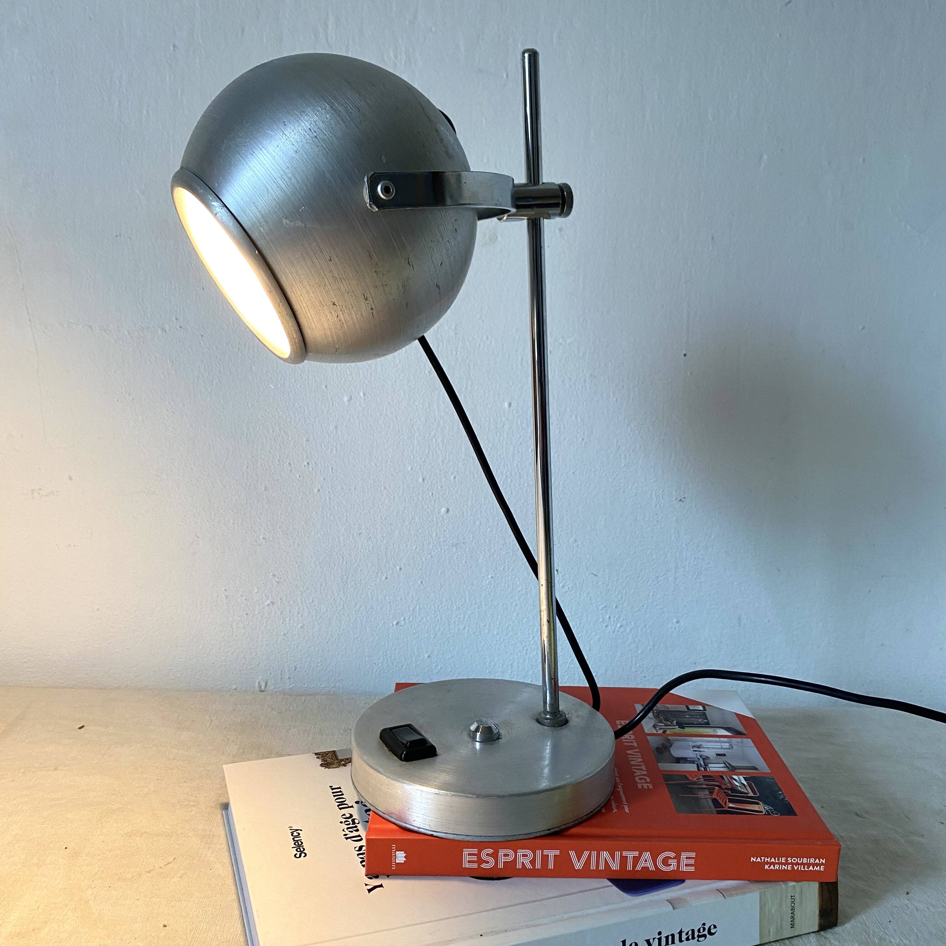 Eye ball lamp space age brushed metal 70s