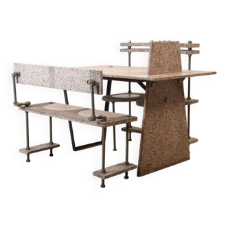 Brutalist garden set in steel and pink granite