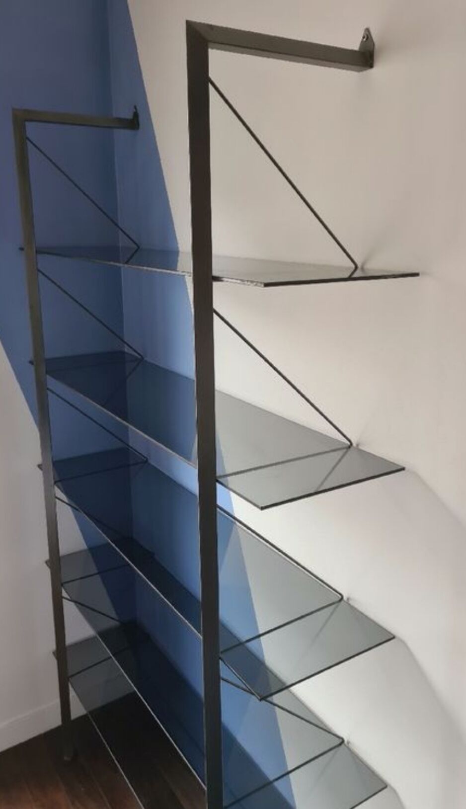 Wall library metal and glass, design 1970