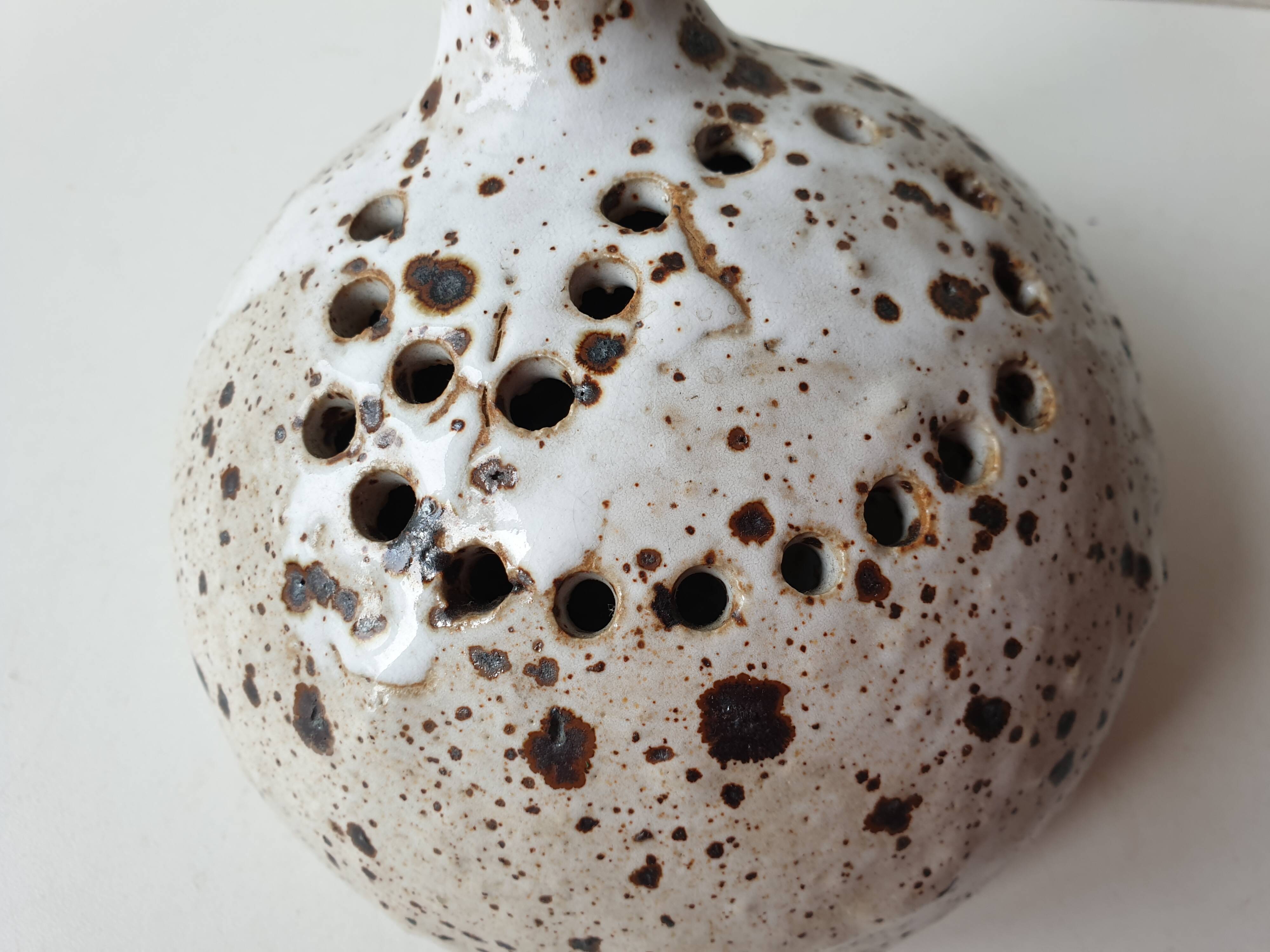 Flower vase in pyrite ceramic stoneware signed Alain Prudhomme