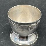 Duo of egg cup and its small white metal spoon (silverware) Ercuis
