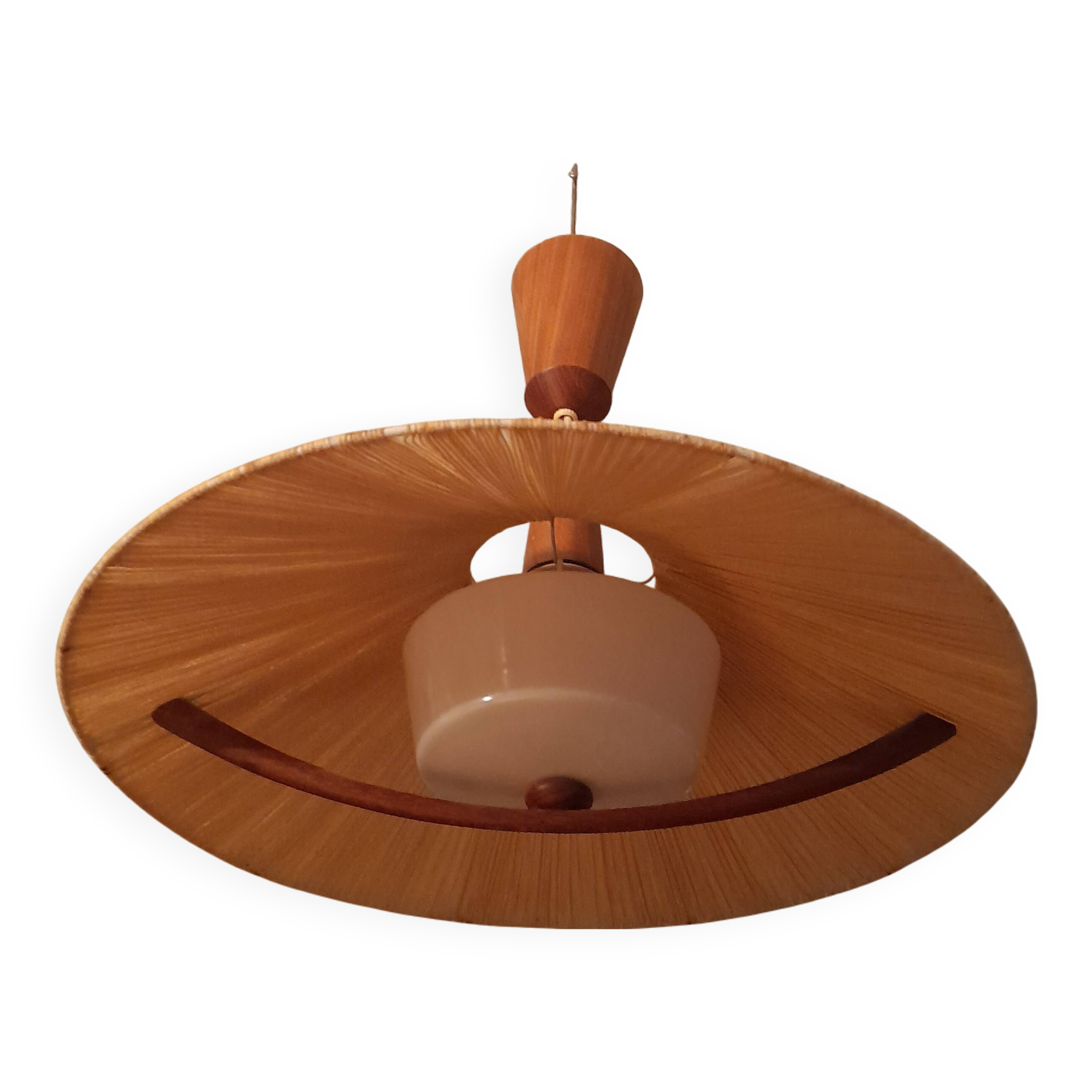 Teak and sisal light/hanging lamp from the 60s/70s