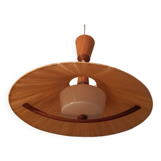 Luminaire/suspente teck et sisal années 60/70