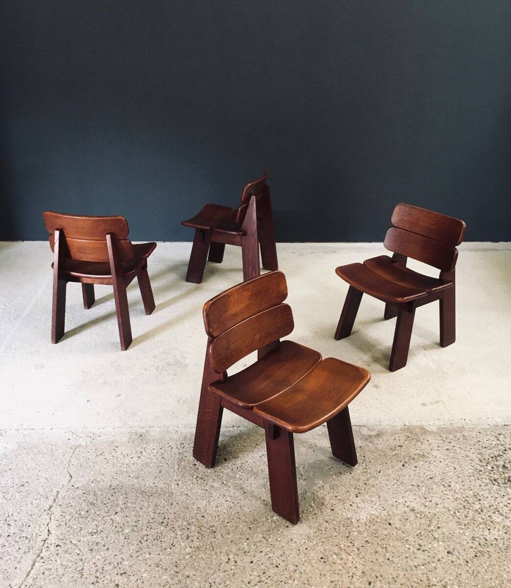 Constructivist Oak Dining Chairs, Belgium, 1960s, Set of 4