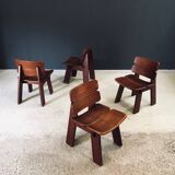 Constructivist Oak Dining Chairs, Belgium, 1960s, Set of 4