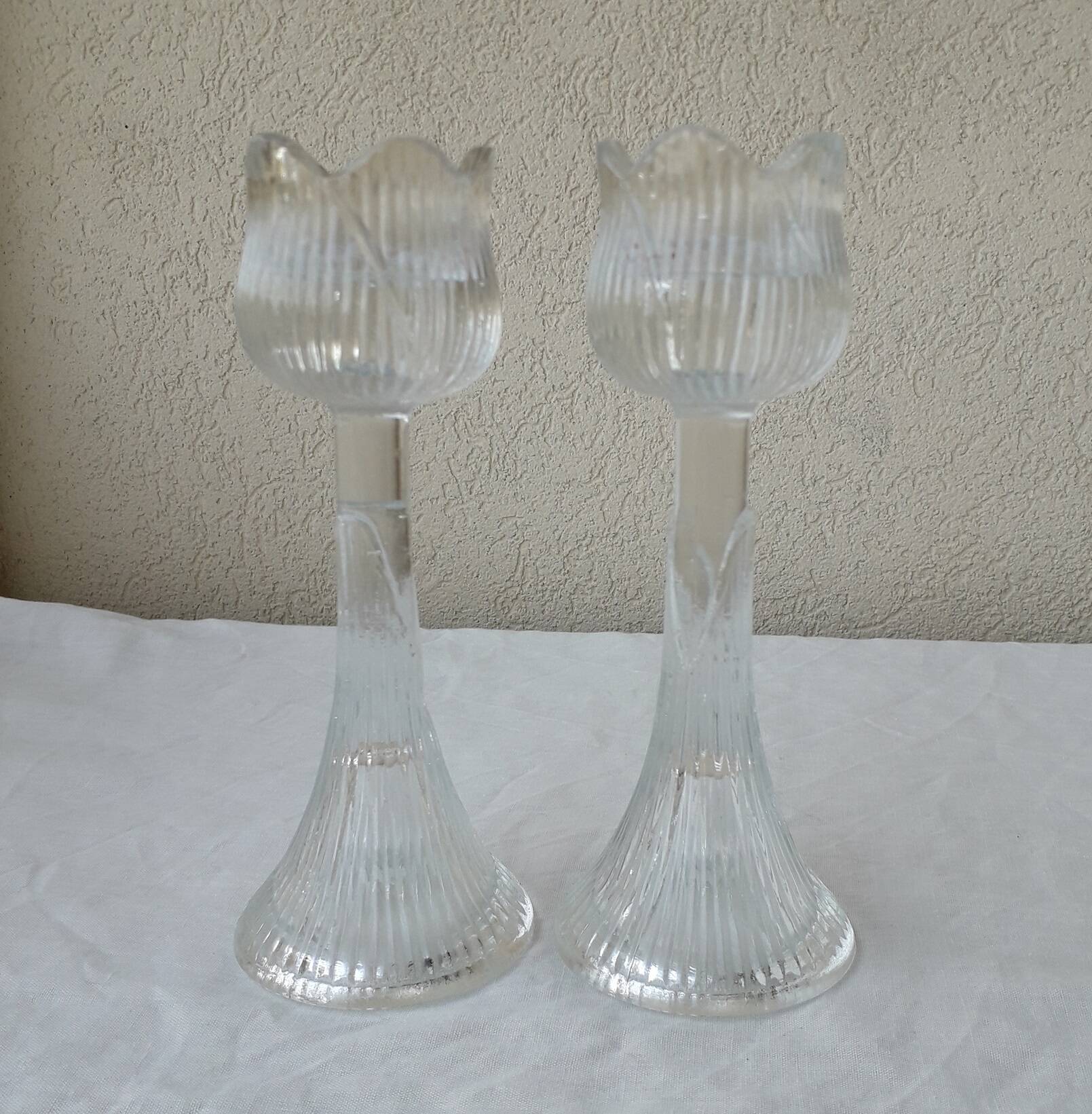 Pair of glass candlesticks