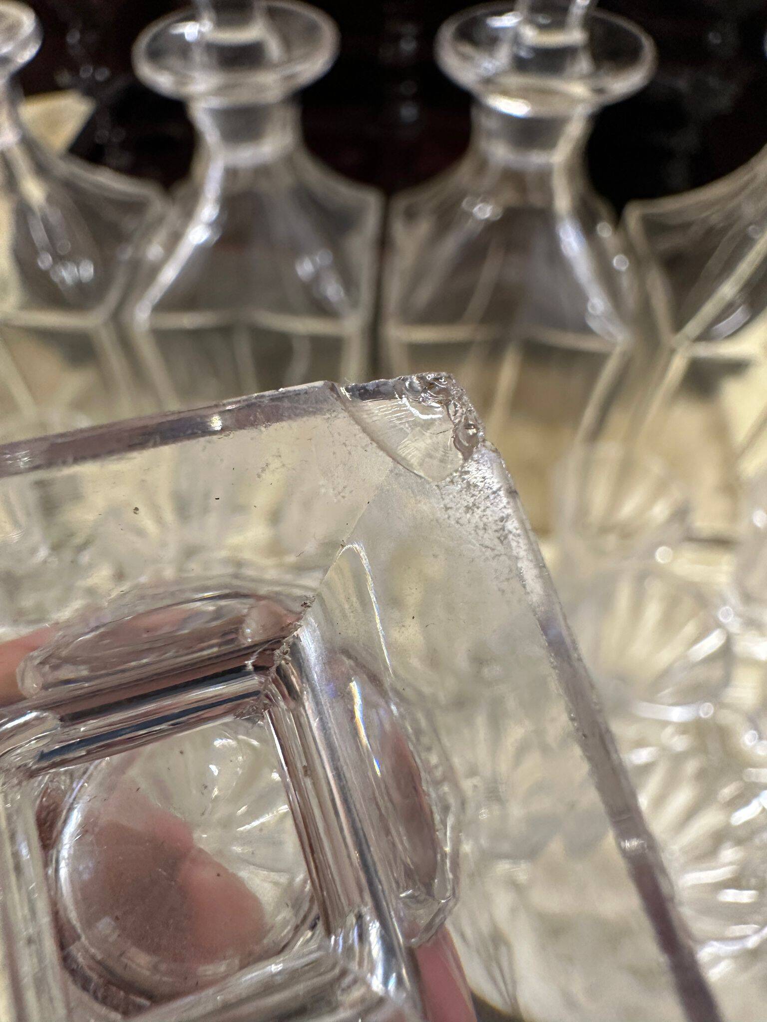 Antique liqueur set – Napoleon III style – 4 decanters + 15 glasses